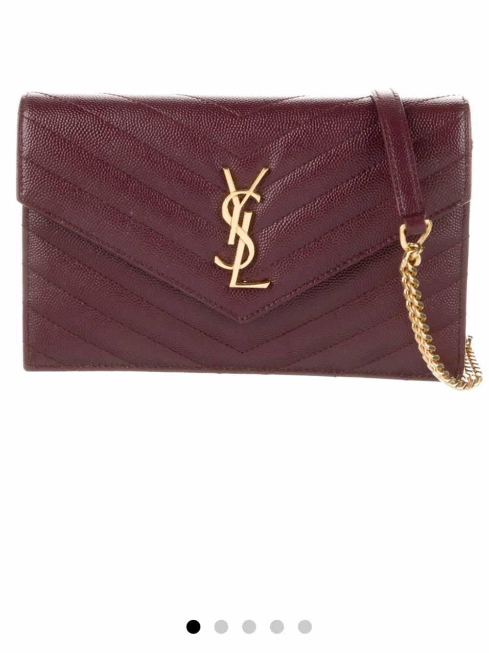 Saint Laurent Wine Quilted Chevron Wallet with Gold Chain